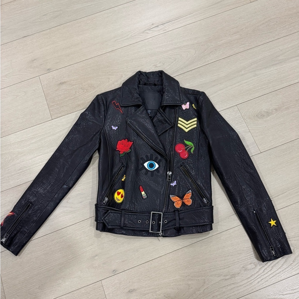 Belle Vere Leather Biker Jacket Emoji Patches - Picture 2 of 11